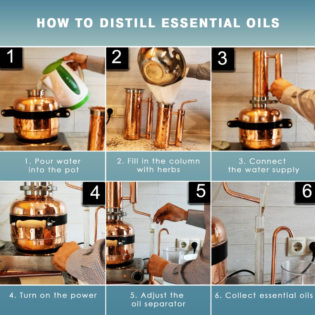 Electric Essential Oil Distiller 4G (15L) | column 1.2G(4.7L) - 2.2G(8.3L) - Copper Pro