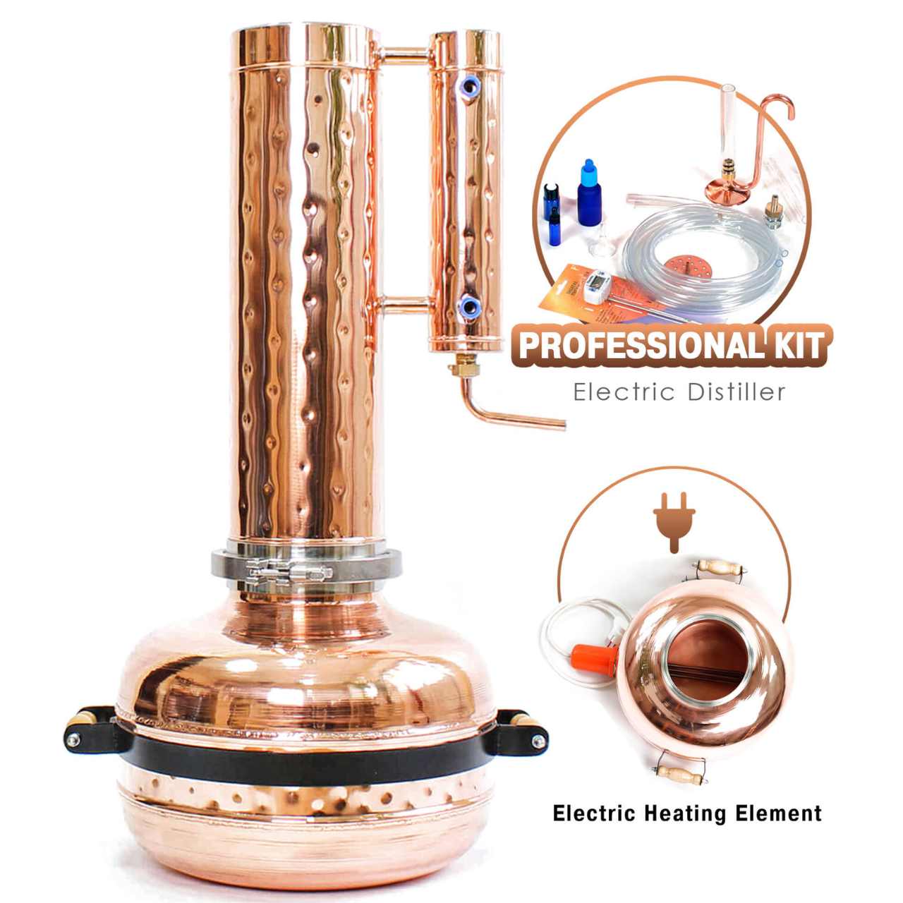 Electric Essential Oil Distiller 5.3G (20L) | column 2.2G/8.3L - 3.7G/13.5L - Copper Pro