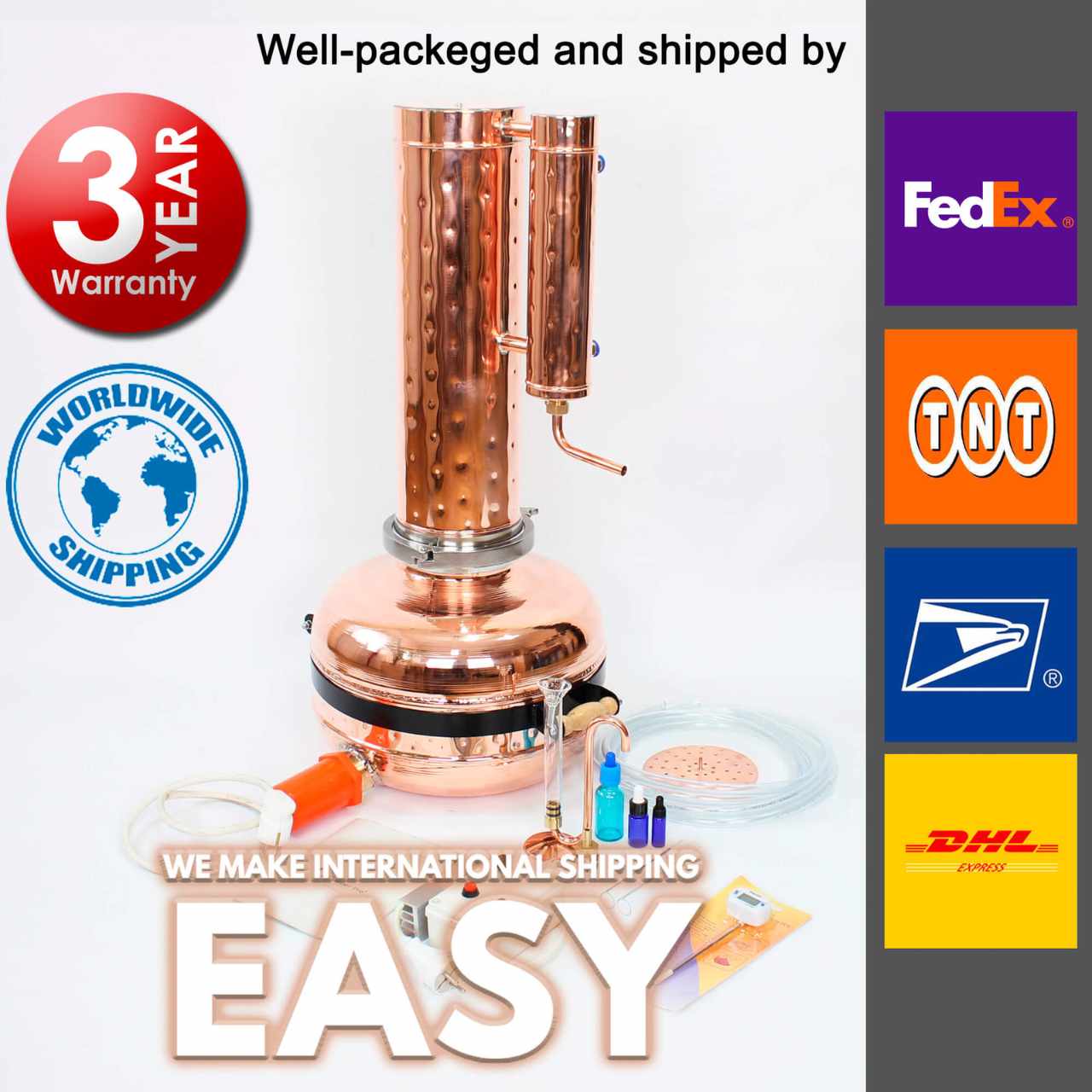 Electric Essential Oil Distiller 6.6G (25L) | column 4.8G (18L) - 7.4G (28L) Proffesional Kit - Copper Pro