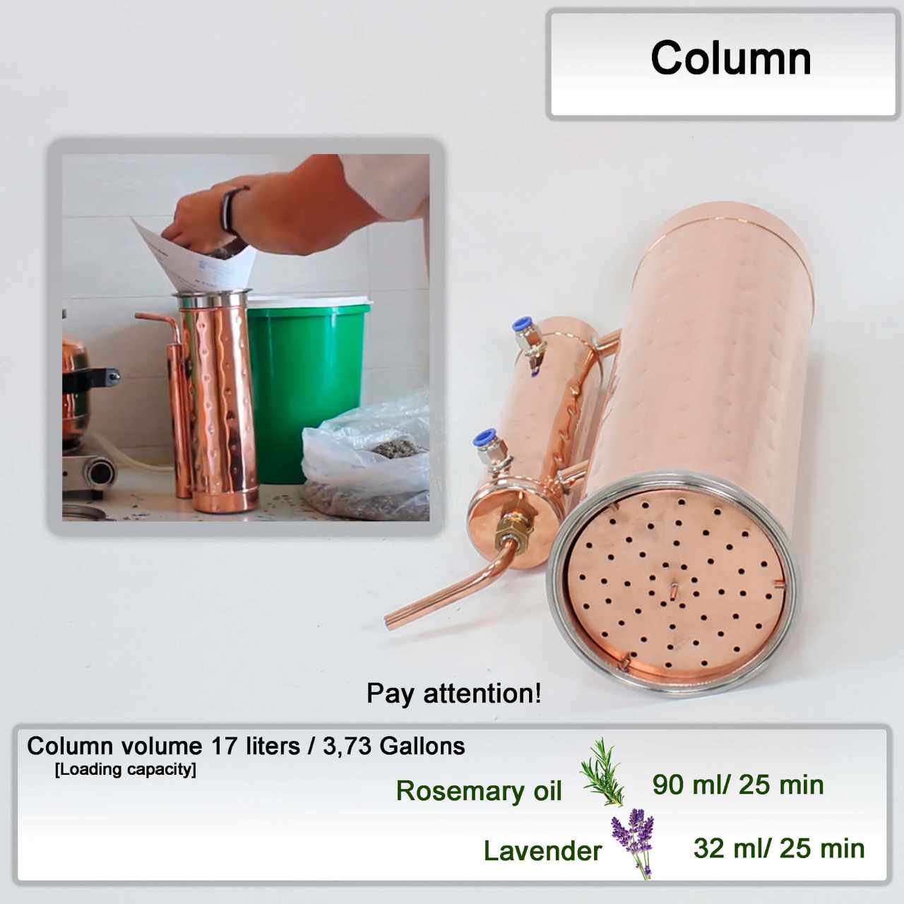 Electric Essential Oil Distiller 6.6G (25L) | column 4.8G (18L) - 7.4G (28L) Proffesional Kit - Copper Pro