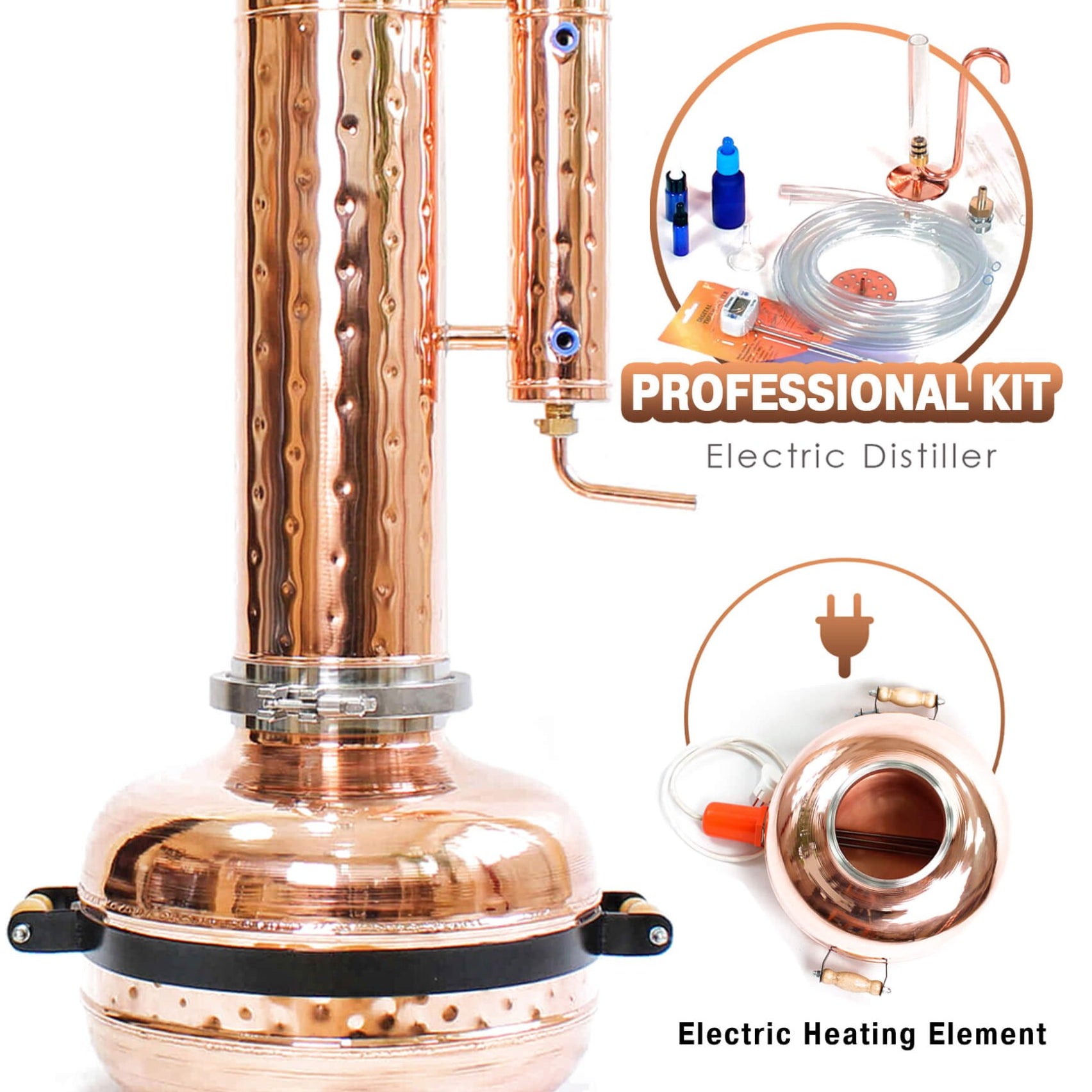 Electric Essential Oil Distiller 6.6G (25L) | column 4.8G (18L) - 7.4G (28L) Proffesional Kit - Copper Pro