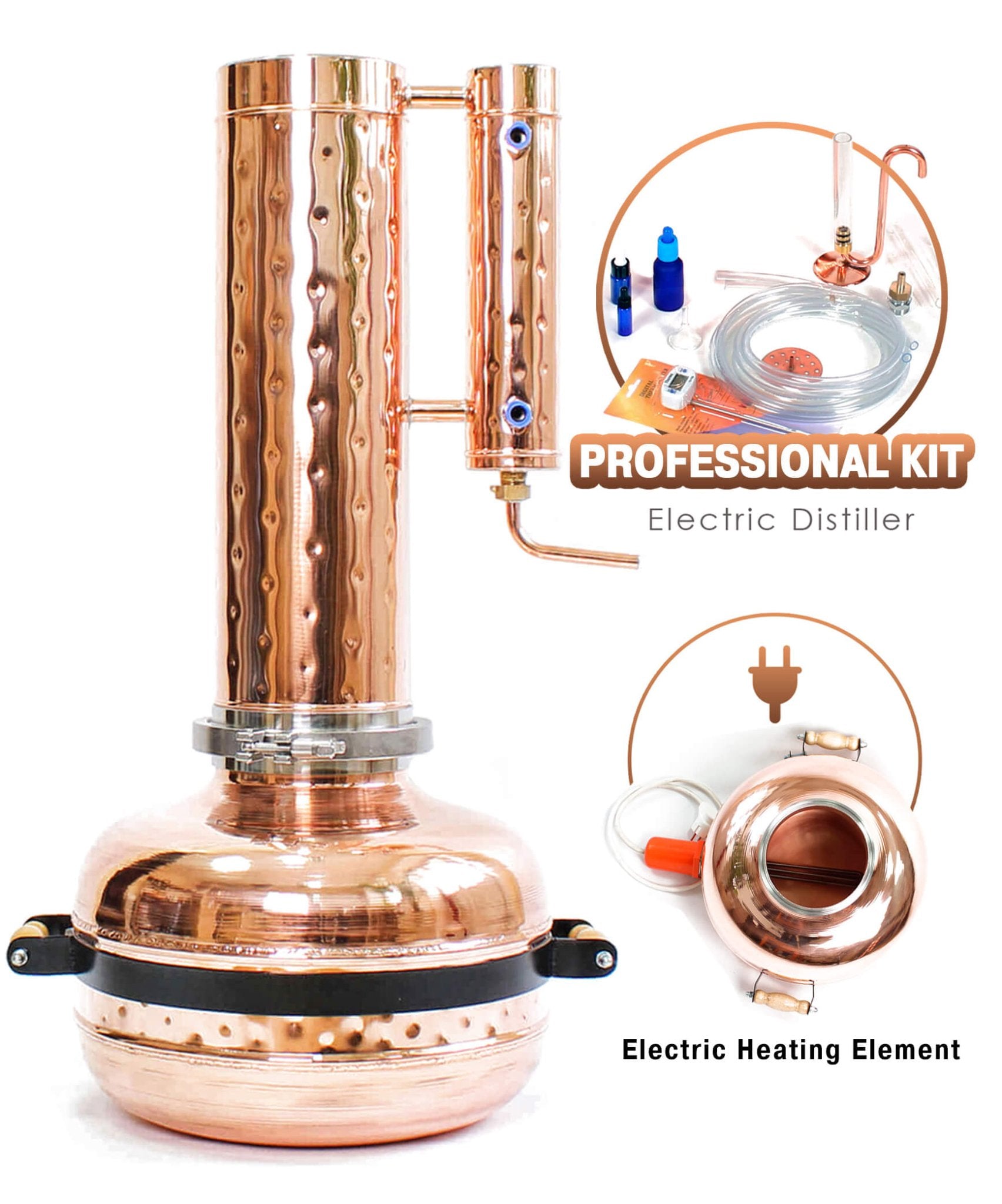 Electric Essential Oil Distiller 6.6G (25L) | column 4.8G (18L) - 7.4G (28L) Proffesional Kit - Copper Pro