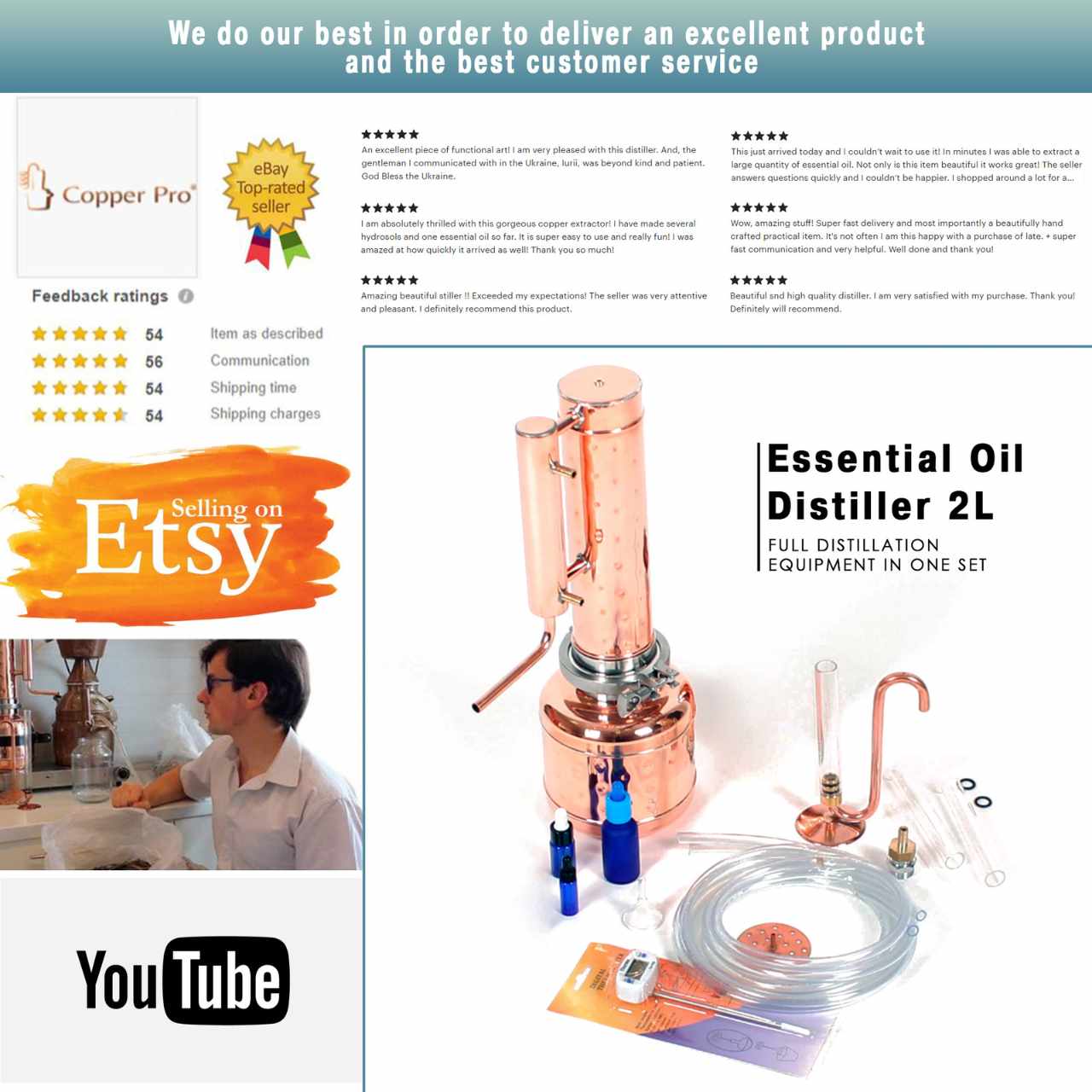 Essential Oil Distiller 0.53G (2L) | column 0.26G (1L) - Premium Kit - BEST SELLER!!! - Copper Pro