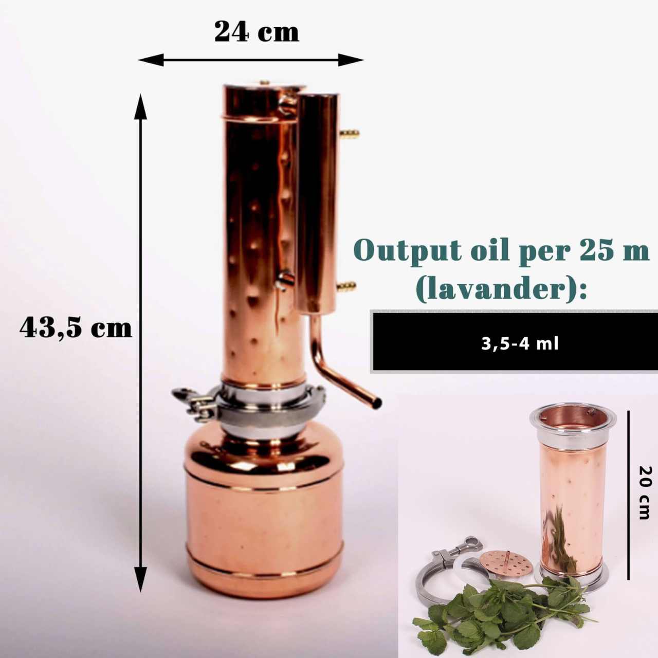 Essential Oil Distiller 0.53G (2L) | column 0.26G+0.21G (1L+0,8L) Advanced set - Copper Pro