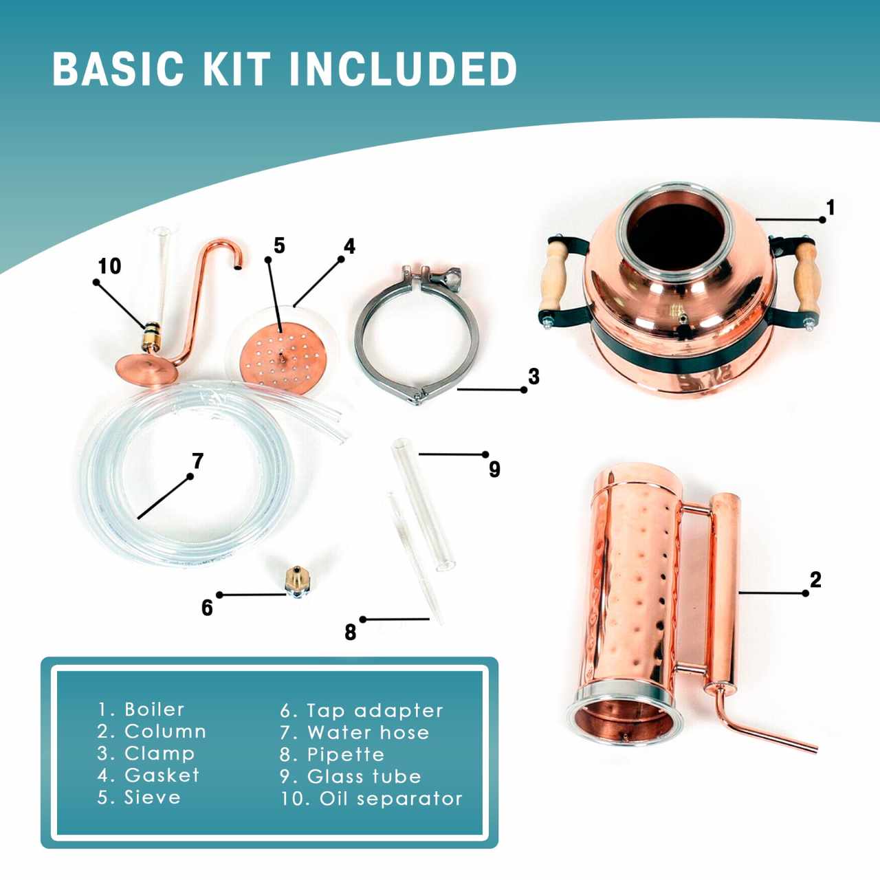 Essential Oil Distiller 1.3G (5L) | column 0.53G (2L) - Basic Kit - Copper Pro