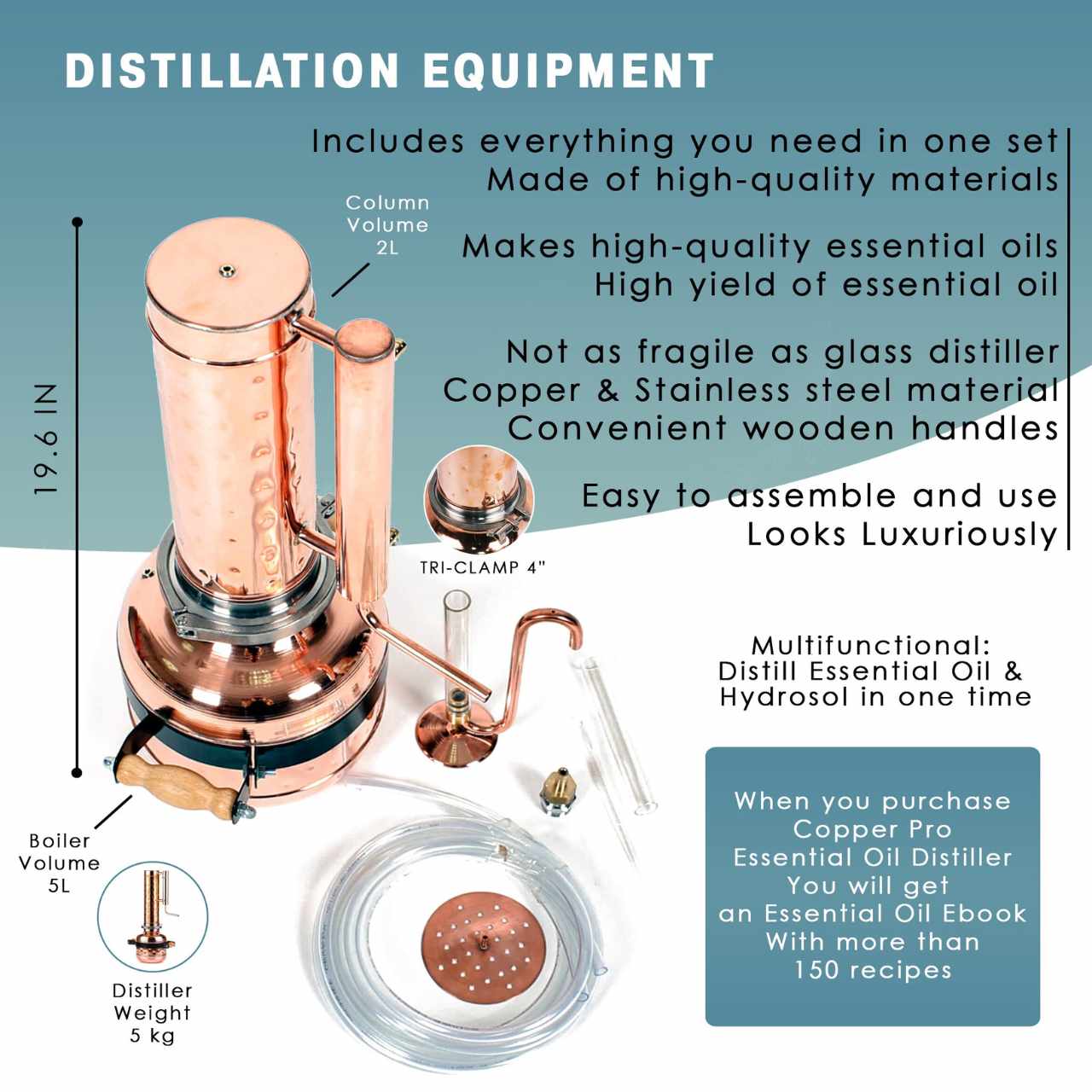 Essential Oil Distiller 1.3G (5L) | column 0.53G (2L) - Basic Kit - Copper Pro