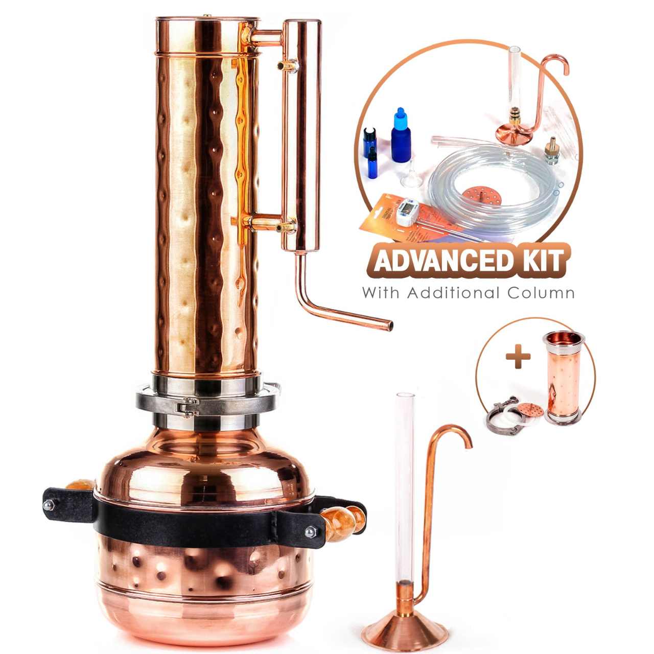 Essential Oil Distiller 1.3G (5L) | column 0.53G+0.53G (2L+2L) - Advanced Kit - Copper Pro