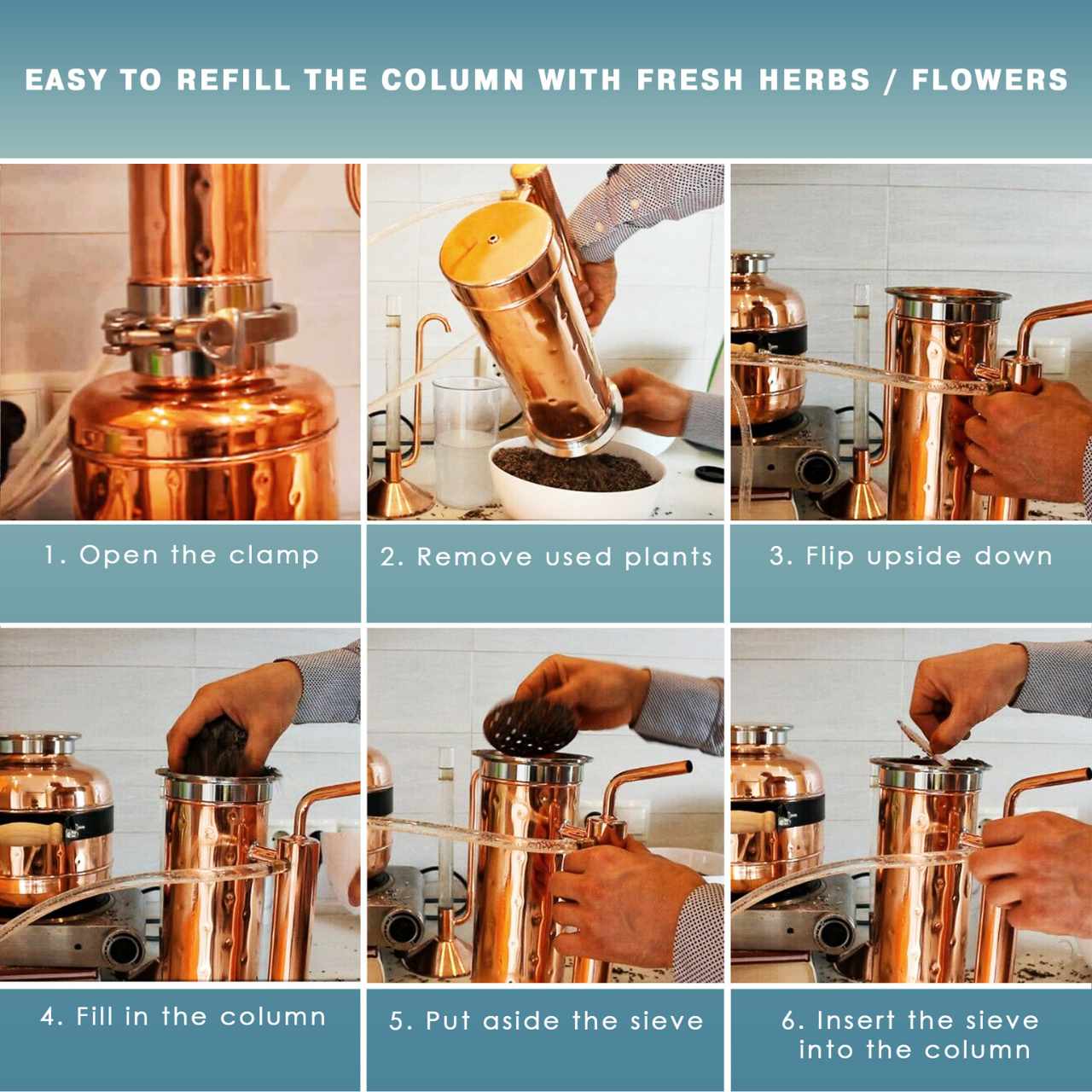 Essential Oil Distiller 2.1G (8L) | column 1.1G (4L) - Professional Kit - Copper Pro