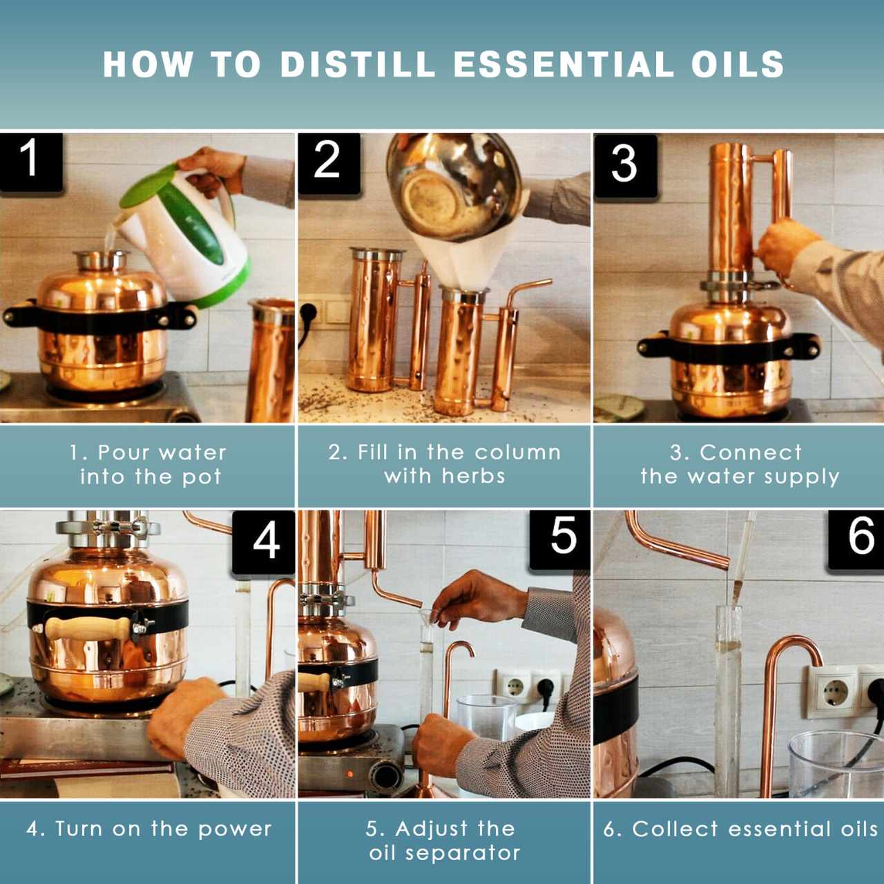 Essential Oil Distiller 2.1G (8L) | column 1.1G (4L) - Professional Kit - Copper Pro