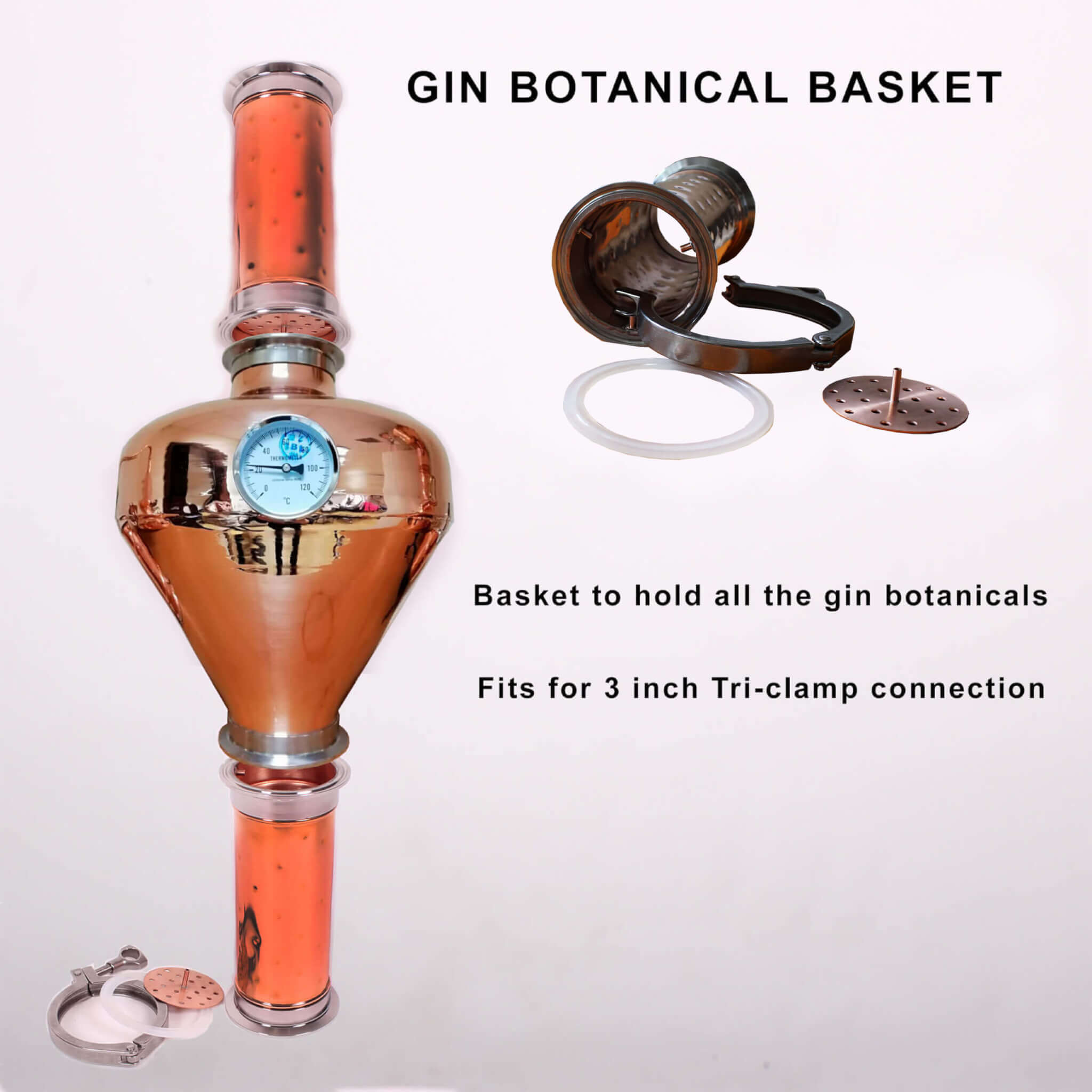 Gin basket flavoring column for 3″ Clamps - Copper Pro